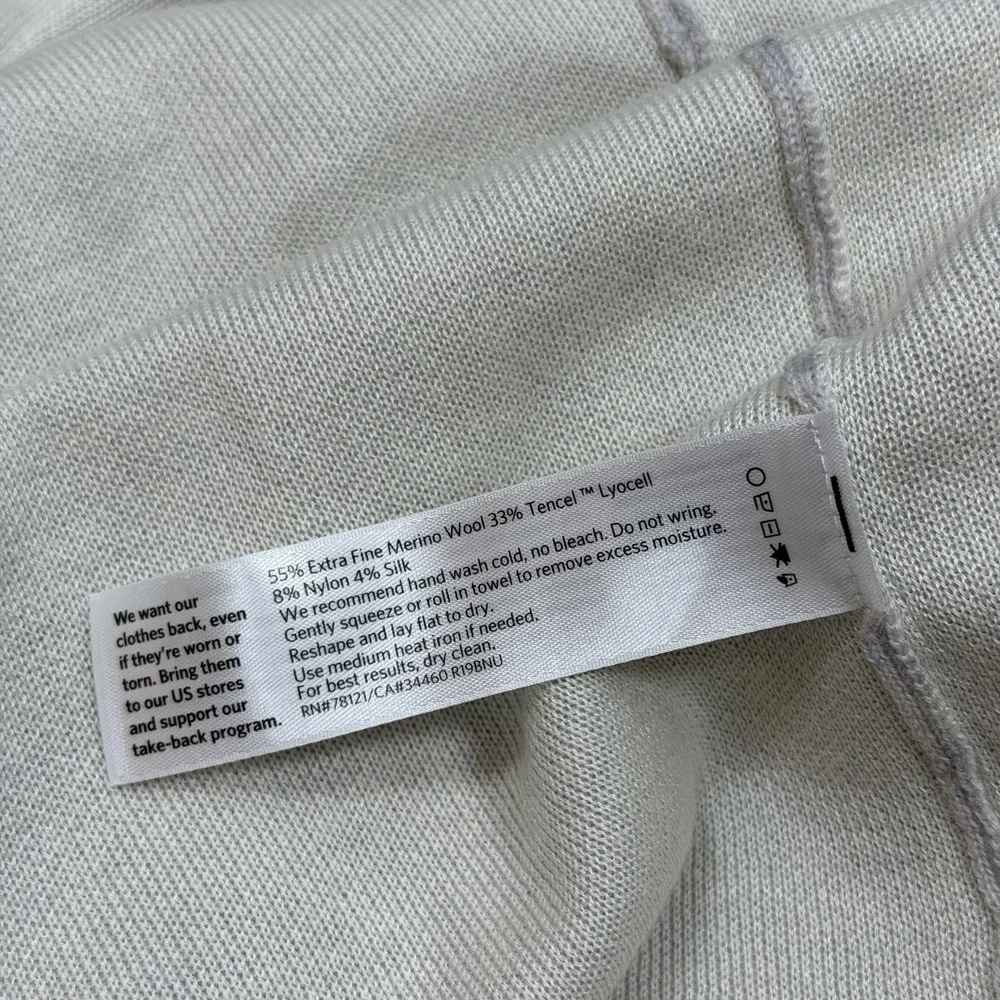Eileen Fisher Notch Collar Cardigan in Pearl‎ Merino Wool Blend Open Cardigan XL